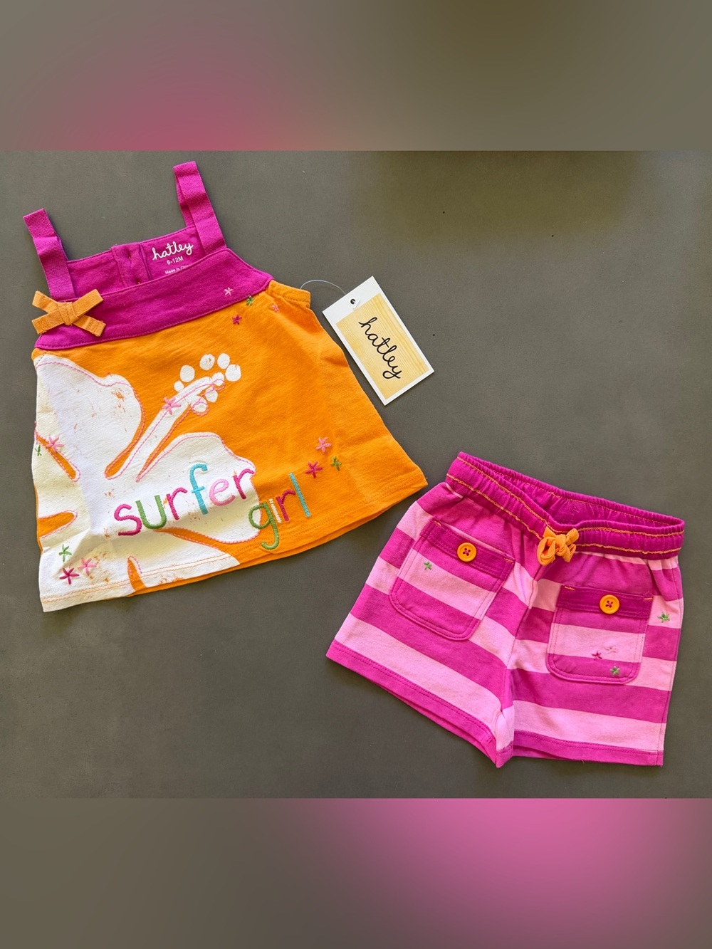 NWT Hatley Surfer Girl Striped Shorts & Tank Set 6-12M Outfit